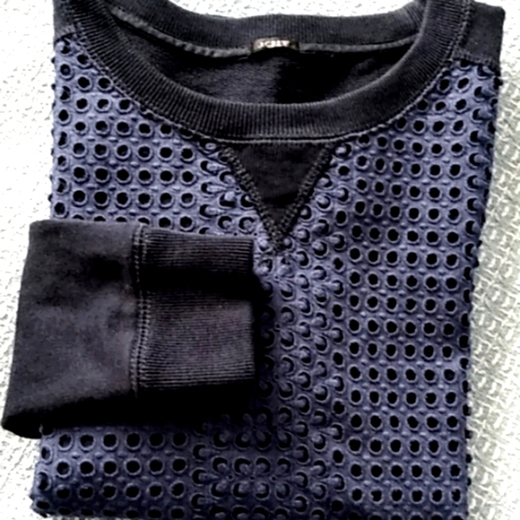J. Crew Eyelet Sweatshirt Long Sleeve Solid Back Navy Size S - Picture 2 of 4